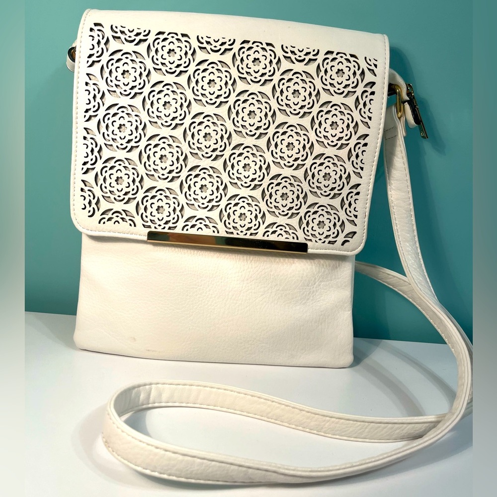 Bosalina Perforated Style Crossbody Bag Purse White